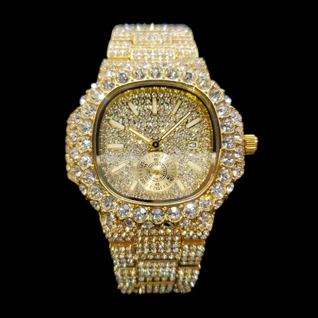 VVS Full Ice Date Special Minute Hand Iced Out Watch – Luxury Hip Hop Jewelry Watch for Men - CaratixJewelry